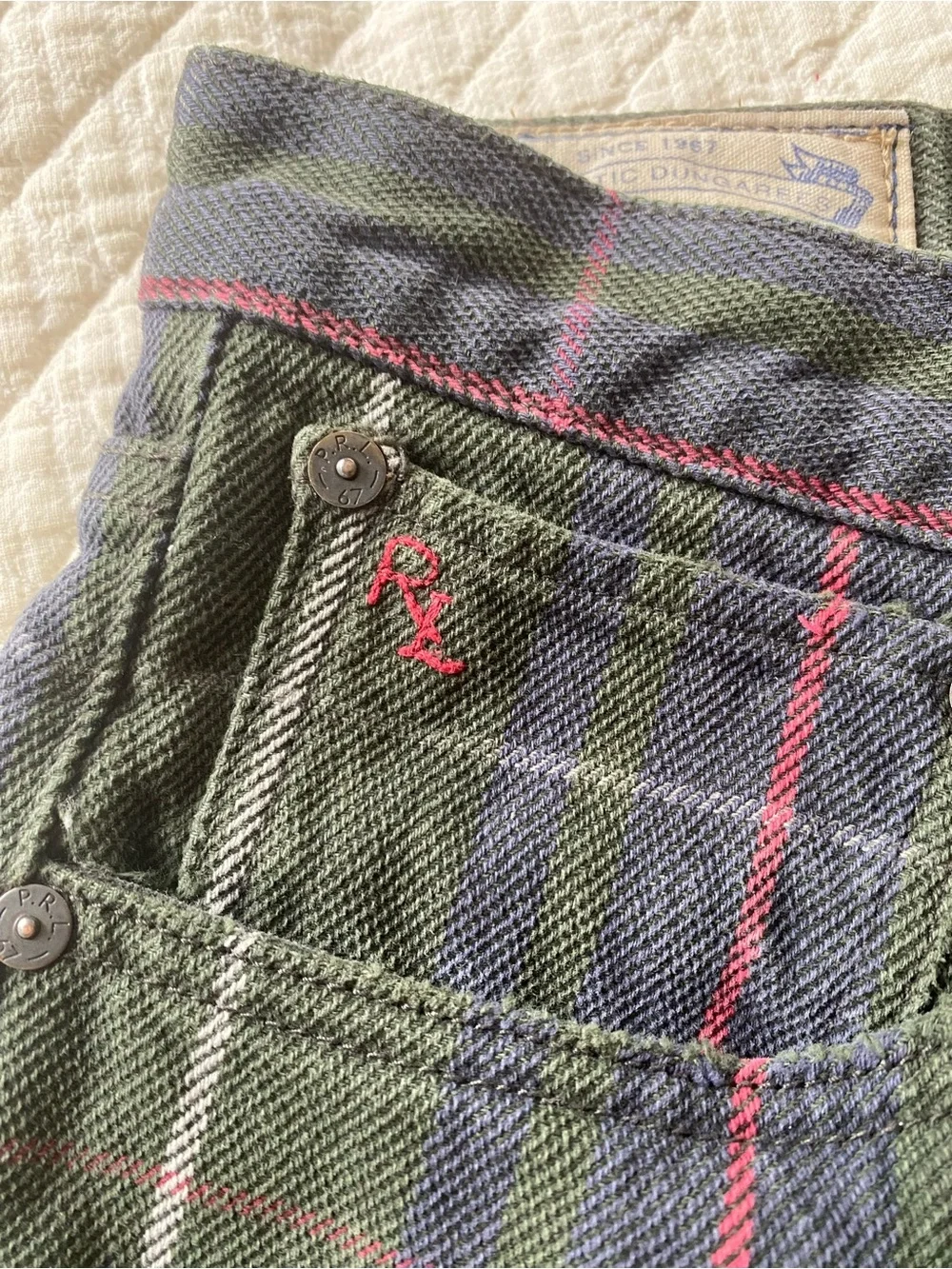 VTG Polo Ralph Lauren Varick Slim Straight Green Plaid Tartan Pants Preppy 32x30